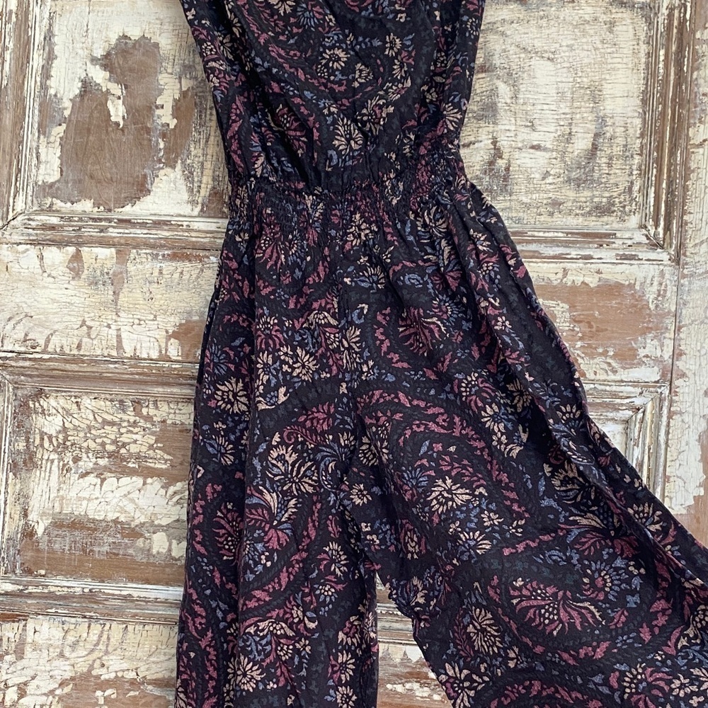 Abercrombie & Fitch Black Floral Paisley Strapless Wide Leg Jumpsuit, Size XS